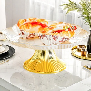 แท่นวางขนมพลาสติกรูปดอกไม้พร้อมฐานสีทองสำหรับวางขนมและเค้ก - Product Image 4