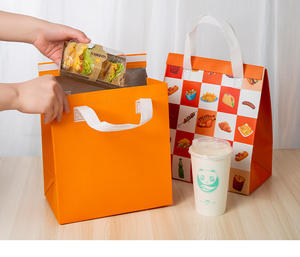 กระเป๋าเก็บความร้อนสำหรับอาหารแบบหิ้วกลับบ้าน สำหรับใส่เค้ก กาแฟสด  ทำจากผ้าไม่ทอเคลือบอลูมิเนียม สำหรับปิกนิกและอาหารกลางวัน - Product Image 6