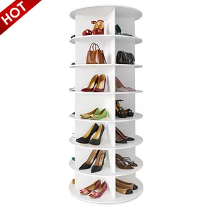 Modern 7 Tier Swivel Tower Shoeracker Tall Carousel Wooden Lazy Susan Commercial 360 Rotating Shoe Rack For Shop Retail Store