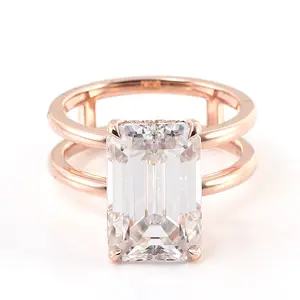 Hete Verkoop 14K Echt Goud Vrouwen Verloving Trouwringen Smaragd Geslepen Diamant Verloving Moissanite Klassieke Ringen