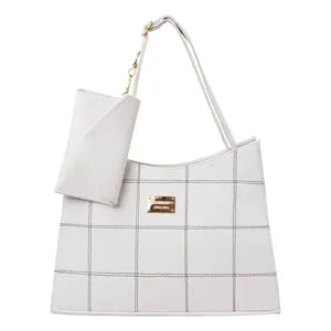 Bolso de Mano Blanco para Mujer Fana Jacinta, con Patrón Geométrico, Cierre de Solapa, Decoración de Perlas, Bolso de Hombro Casual - Product Image 1