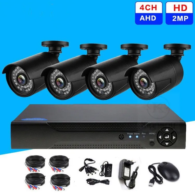 총알 2MP 금속 케이스 보안 CCTV 시스템 4ch 8ch 전체 야외 방수 카메라 AHD DVR 키트 HD 1080P 4 채널 AHD CCTV 세트