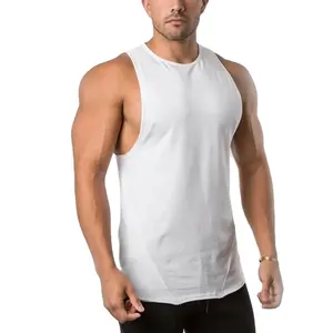 Erkek düz beyaz yumuşak kumaş kolsuz nefes Tank Top özel egzersiz ekip boyun Tank Top