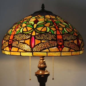 LongHuiJing Tiffany Floor Lamp with Handmade Colorful Dragonfly with Black Wings Shade - Product Image 1
