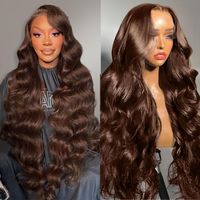Peluca frontal de encaje marrón chocolate de 30 pulgadas, onda corporal 13x6, densidad 200, encaje HD, pre-arrancada, cabello virgen brasileño Remy, sin pegamento, con baby hair