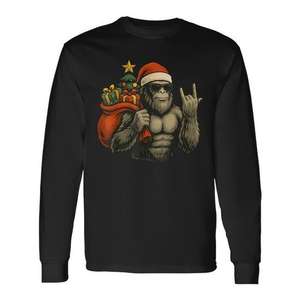 Camiseta de manga larga Bigfoot Santa Christmas Tree Rock On Xmas Sasquatch - Product Image 1