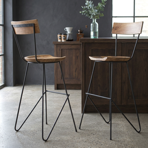Taburete de Bar Moderno de Madera con Estructura de Metal Negro, Diseño Industrial, Altura de Mostrador, Silla No Plegable para Hogar, Bar, Cocina o Isla - Product Image 1