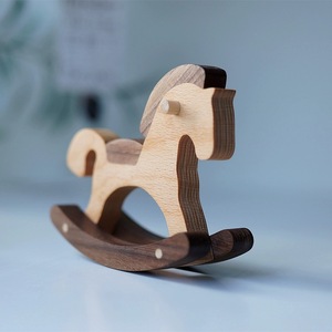 Mini Caballito Balancín de Madera 10x8x3.5cm Sapele Nogal Negro Adorno de Escritorio Juguete para Niños Regalo DIY - Product Image 3