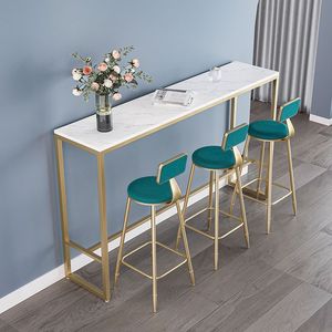 Table de bar avec plateau en marbre et structure dorée, haute et longue, pour bar ou balcon - Product Image 2