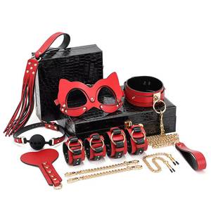 Set Portatile di 8 Pezzi per Giochi di Bondage <span class=keywords><strong>in</strong></span> Pelle con Scatola, Kit BDSM per Coppie - Product Image 1