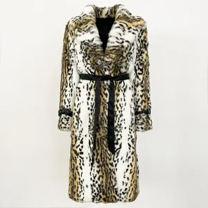 OFTBUY 2024 <span class=keywords><strong>Cappotto</strong></span> Invernale Sopra il Ginocchio in Pelle Integrale con Pelliccia di Coniglio Importata, Stampa Leopardata, Imbottito e Caldo - Product Image 1