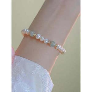 Nueva pulsera de perlas de jade natural Hetian para mujer WENCHI, 16 cm + cadena de extensión de 3 cm, perla de agua dulce de 5-6 mm - Product Image 1