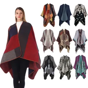 E456 Women Girls Winter Warm Travel Wool Knitted Cloak Shawls Cape Pashmina Plaid blanket scarves Shawl Scarf