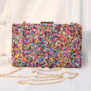 Robe colorée de haute qualité sacs de soirée dames mode strass et incrustation de coquillages embrayages à chaîne carrée - Product Image 1