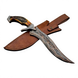 DIY Outdoor Hunting Tool Stainless Damascus Steel <b>Knives</b> With Stag Horn <b>Handle</b> Fine Leather Sheath Stag <b>Handle</b> Knifes - Product Image 4