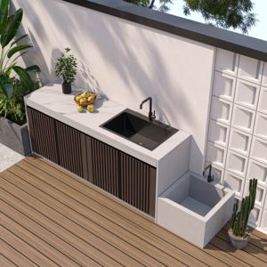 Fregadero de losa de <span class=keywords><strong>roca</strong></span> de aleación de aluminio para exteriores, nuevo y personalizado, con gabinete integrado para cocina moderna, villa, terraza, ecológico y duradero - Product Image 3