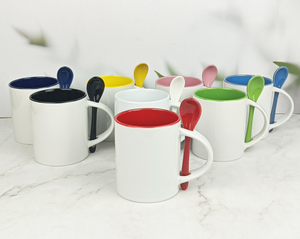 Wholesale Blank <b>Ceramic</b> <b>Mug</b> with Spoon, Customizable Sublimation Coffee Cup with Colored Interior - Product Image 4