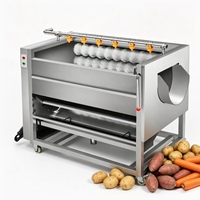 Automatische hoog-efficiënte aardappelwas- en schilmachine, commerciële borstelrol groentereinigingsapparatuur