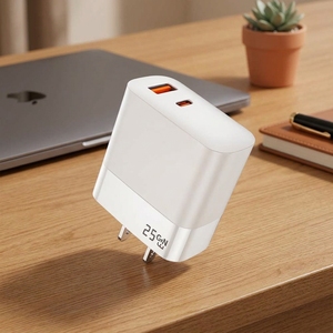 <span class=keywords><strong>Chargeur</strong></span> <span class=keywords><strong>rapide</strong></span> Cantell 25W double USB A+C PD avec sortie 5V/3A pour la maison et les voyages, compatible avec les prises US/EU/UK et les téléphones mobiles - Product Image 2