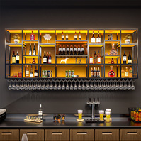 Étagères à vin en acier inoxydable avec éclairage LED, étagères de présentation pour bar, restaurant, cave à vin, taille personnalisée, logo décoratif