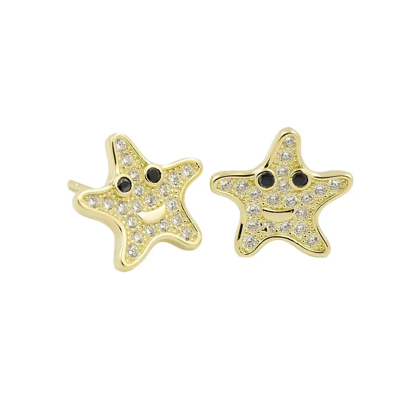 love smile seastar vintage sterling silver stud wholesale kids gold plated earrings for girls