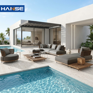 Ensemble de canapés d'extérieur en teck massif de style resort moderne, meubles sectionnels de luxe résistants aux intempéries pour hôtel, jardin, bord de piscine - Product Image 1
