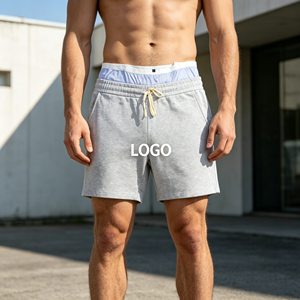 Pantalones cortos de hombre de felpa francesa 100% algodón de 480 g/m², pantalones cortos anchos estilo vintage para hombre, pantalones cortos de hombre con cordón y cinturón de doble capa - Product Image 4