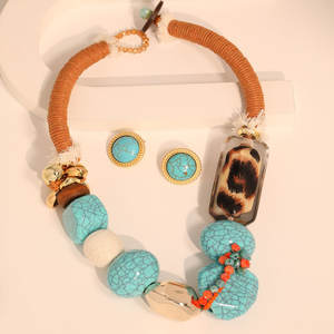 Wholesale Handmade Artificial <b>Turquoise</b> Acrylic Leopard Print Women <b>Necklace</b> Earrings Fashion Jewelry Set <b>Necklace</b> - Product Image 4