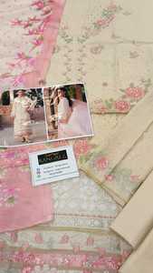 Élégante combinaison en tissu lawn orange brodée, 2 pièces, avec détails en dentelle et franges - Product Image 5