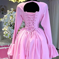 Robes d'automne tendance pour femmes, décontractées, élégantes, col rond, manches longues, bretelles dans le dos, robe trapèze mignonne pour fête d'anniversaire pour femmes