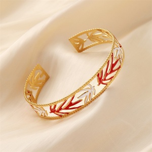 Vintage Personalized Jewelry Gold Plated Stainless Steel Hollow Colorful Enamel Leaf <b>Bangle</b> <b>Bracelet</b> - Product Image 5