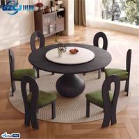 Mesa de Comedor Redonda Moderna de Madera Maciza Ecológica con Base Giratoria Integrada en Forma de Gota de Agua para 4-6 Personas, Ideal para Apartamentos y Hoteles