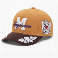 Gorra de Béisbol Personalizada de 6 Paneles con Visera de Pana, Bordado Floral de Ángel, Dos Tonos, Estilo Urbano Deportivo para Hombre y Mujer
