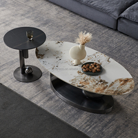 Ensemble de tables basses ovales de luxe modernes de haute qualité, table à thé nordique, base en métal, meubles de salon d'appartement, table centrale