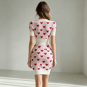 Abito Maglione Pullover da Donna Rosa Bianco Tinta Unita Vintage Autunnale in <span class=keywords><strong>Maglia</strong></span> Traspirante Spandex/Poliestere con Scollo a V Profondo e <span class=keywords><strong>Maniche</strong></span> <span class=keywords><strong>Corte</strong></span> - Product Image 2