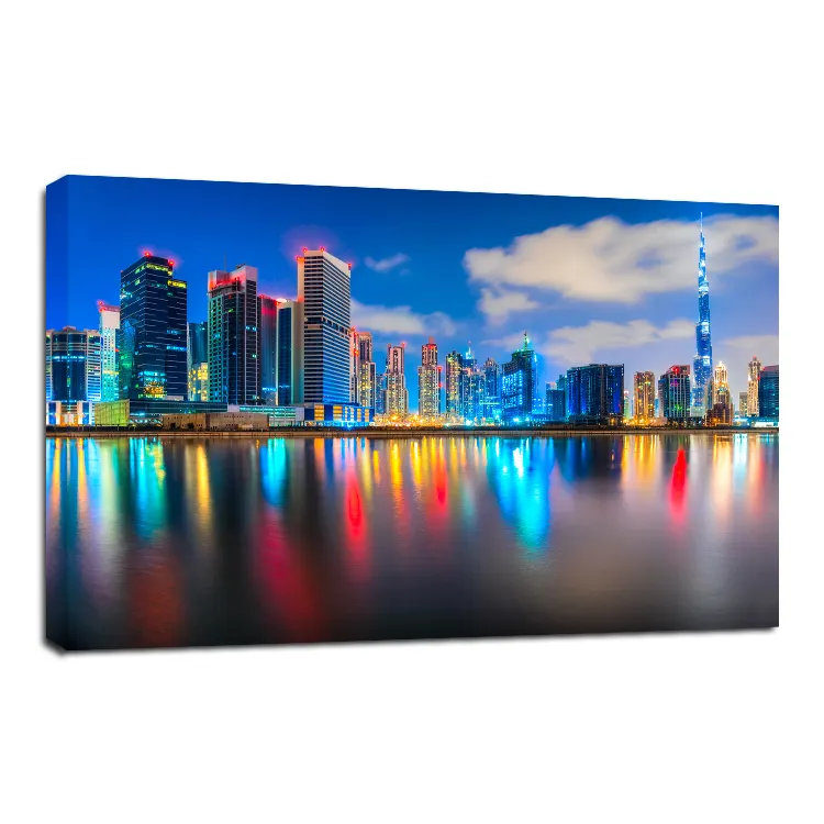 Home Decor Factory Wholesale Colorful City Building Large Wall Decoration light up led canvas wall art picture