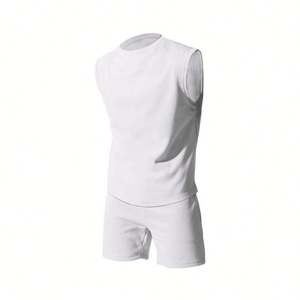 Conjunto de dos piezas de LICRA y mezcla de algodón para hombre, ropa deportiva bordada, manga corta, ropa de gimnasio, venta al por mayor - Product Image 4