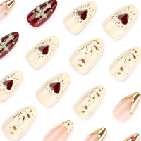 Faux ongles à presser fabriqués à la machine, rose nude, or chromé, croix, cœur, strass 3D, amande, réutilisables, vente en gros