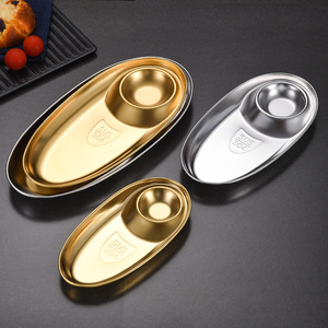 NEWELL personalizado estilo coreano de acero inoxidable Snack Dumplings Golden Oval Division Plato de inmersión Bandeja Plato de patatas fritas - Product Image 5