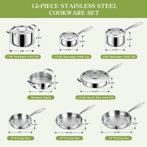 Juego de Ollas y Sartenes ty-Kitchenware de 24 Piezas, Acero Inoxidable 18/10, Apto para Cocina de Inducción - Product Image 6