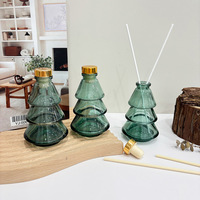 Bouteille en verre vide de 100 ml pour Noël, design sapin de Noël, vert, haute esthétique, diffuseur d'aromathérapie en rotin