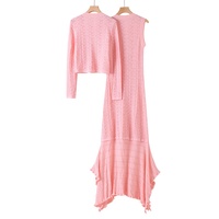 AIMEISI Ensemble de robes longues pour femmes en tricot élégant à manches longues, style personnalisé, cardigan irrégulier, tricot élégant en 2 pièces