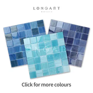 Free Sample Swimming Pool Glass Mosaic 48*48mm Glossy Surface Mosaic Tiles For Outdoor Pool Manufacturing