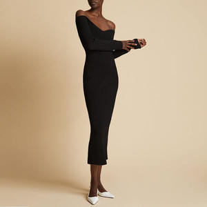 Elegant Women Latest <strong>Dress</strong> Designs Long Sleeve Off Shoulder <strong>Dress</strong> Rib Knit Bodycon Midi Casual <strong>Dresses</strong> - Product Image 2