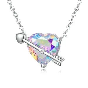 JEEVA Genuine 925 Sterling Silver Cupid Arrow Pendant Necklace for Women Fine Jewelry Adjustable Bling Heart Link Chain BSN255