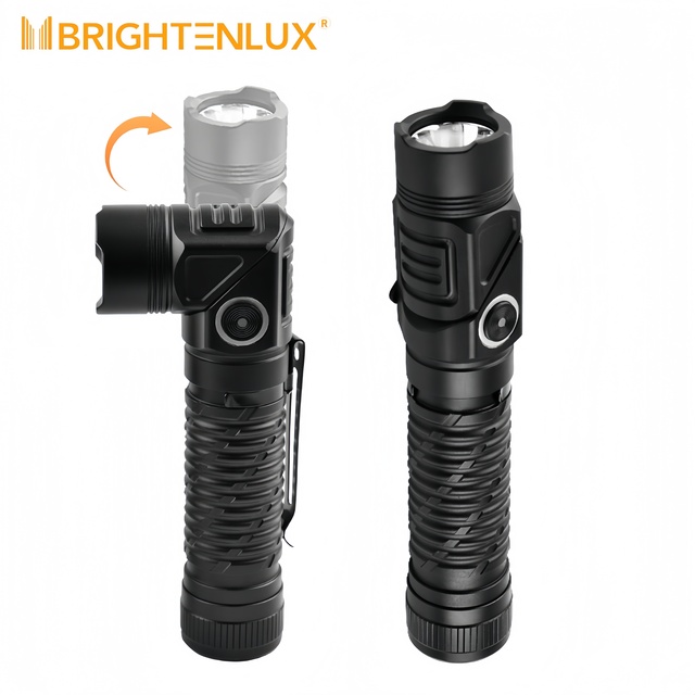 Brightenlux New High Power 1000 Lumens USB Type-C Rechargeable Tactical Edc Swivel Led Right Angle Flashlight with Magnet