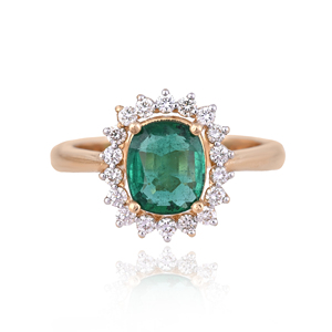 Elegant 18K Yellow <b>Gold</b> Emerald and Diamond Vintage Style <b>Ring</b> Halo <b>Ring</b> Classic Engagement <b>Ring</b> Statement <b>Ring</b> <b>Cocktail</b> <b>Ring</b> - Product Image 1