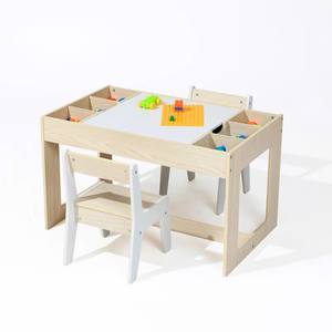 Ensemble de table et de chaises pour enfants modernes et carrées avec compartiment de rangement à double face, meubles pour tout-petits en bois écologiques - Product Image 2