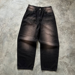 <span class=keywords><strong>Jeans</strong></span> Baggy Vintage Neri Personalizzati OEM per Uomo, Pantaloni in Denim Sbiadito a <span class=keywords><strong>Gamba</strong></span> <span class=keywords><strong>Larga</strong></span> per Brand di Abbigliamento Streetwear - Product Image 4