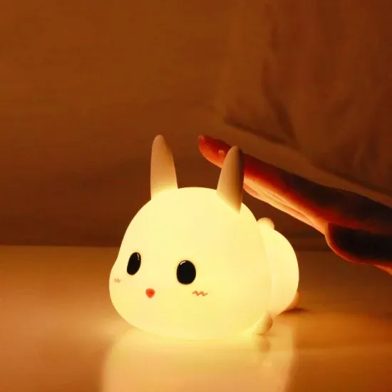 Custom/OEM Christmas Gifts Cartoon Rabbit Silicone Night Lamps Lights 3D LED Night Light For Kids
